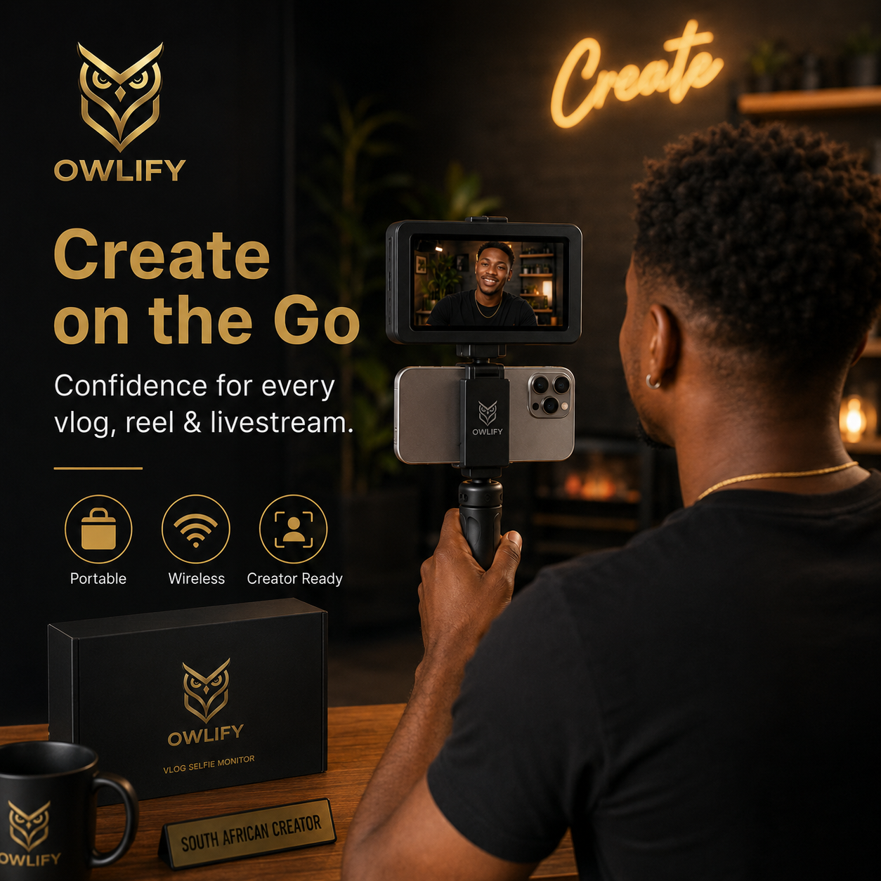 Owlify RearView™ Magnetic Creator Monitor – Wireless Selfie Screen for Rear-Camera Vlogging, TikTok, Reels & Livestreaming