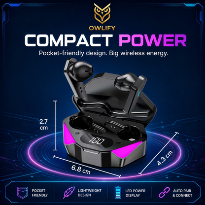 Owlify NeonCore Wireless Gaming Earbuds – Digital Power Display & Touch Control