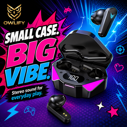 Owlify NeonCore Wireless Gaming Earbuds – Digital Power Display & Touch Control