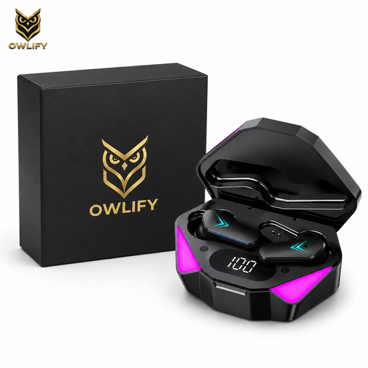 Owlify NeonCore Wireless Gaming Earbuds – Digital Power Display & Touch Control