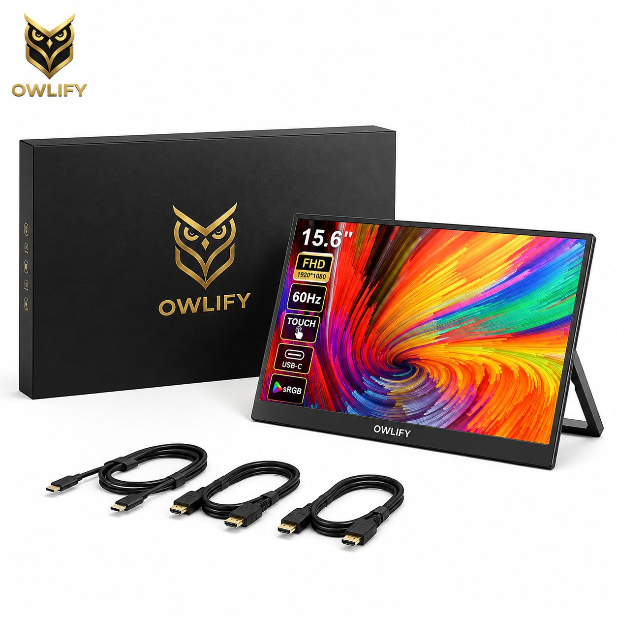 Owlify VisionNest 15.6” Touchscreen Display | Portable FHD Monitor for Creators, Streamers & Gamers