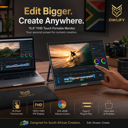 Owlify VisionNest 15.6” Touchscreen Display | Portable FHD Monitor for Creators, Streamers & Gamers