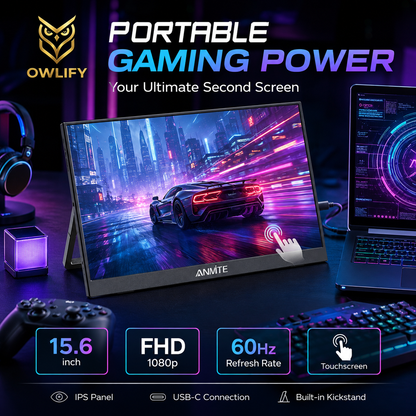 Owlify VisionNest 15.6” Touchscreen Display | Portable FHD Monitor for Creators, Streamers & Gamers