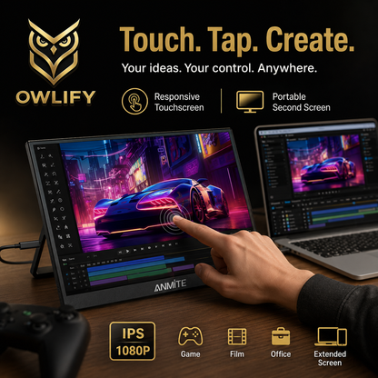 Owlify VisionNest 15.6” Touchscreen Display | Portable FHD Monitor for Creators, Streamers & Gamers
