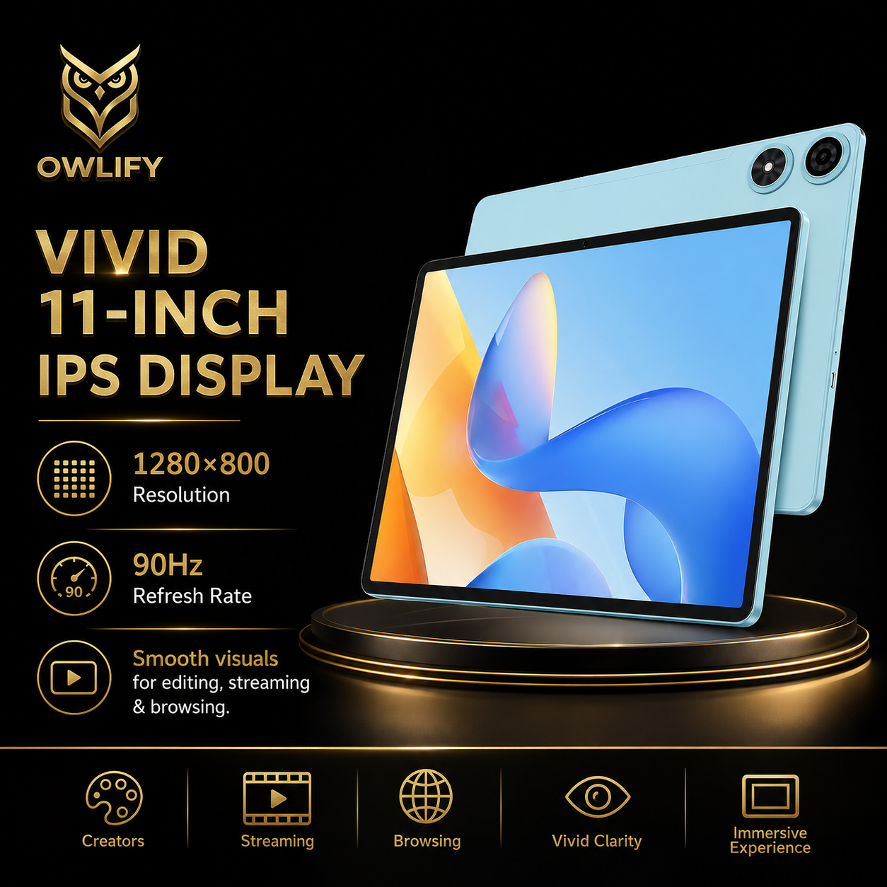 Owlify CreatorPad 11' | 90Hz Android 16 Tablet with 16GB RAM, 128GB Storage, Dual SIM 4G & 8000mAh Battery