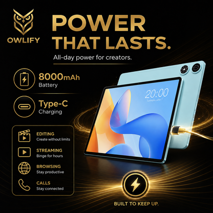 Owlify CreatorPad 11' | 90Hz Android 16 Tablet with 16GB RAM, 128GB Storage, Dual SIM 4G & 8000mAh Battery