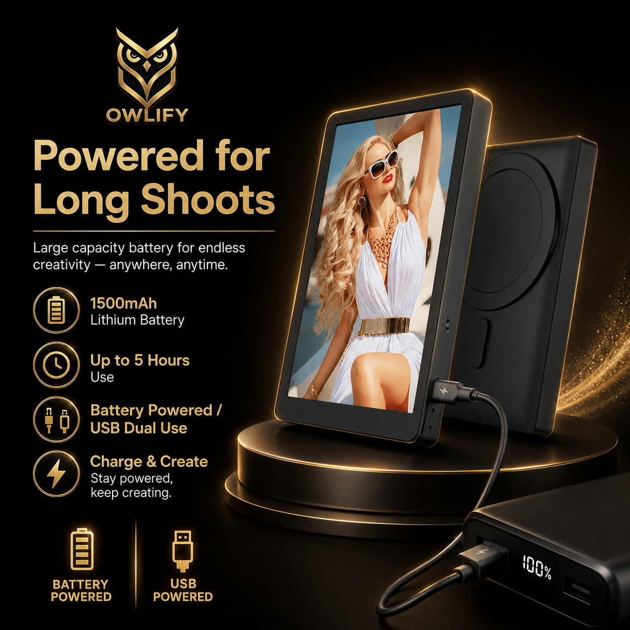 Owlify RearView™ Magnetic Creator Monitor – Wireless Selfie Screen for Rear-Camera Vlogging, TikTok, Reels & Livestreaming