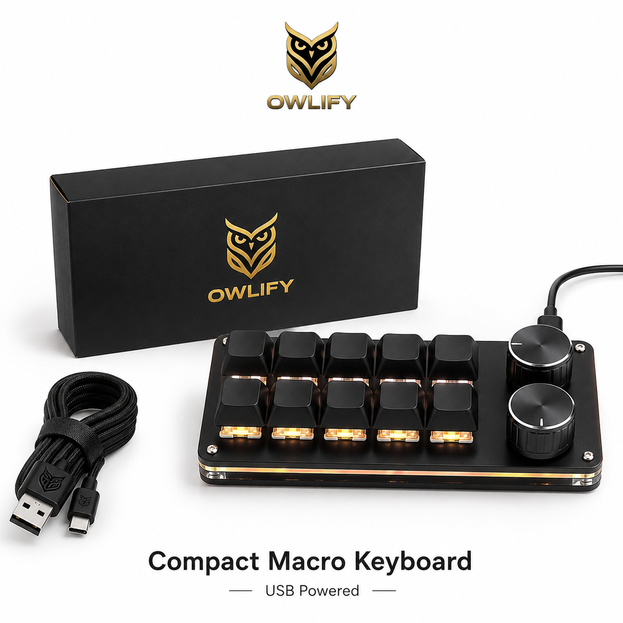 Owlify CreatorDeck X10 – Programmable Mechanical Macro Pad with Dual Control Knobs