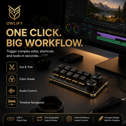 Owlify CreatorDeck X10 – Programmable Mechanical Macro Pad with Dual Control Knobs
