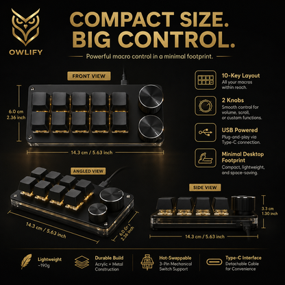 Owlify CreatorDeck X10 – Programmable Mechanical Macro Pad with Dual Control Knobs