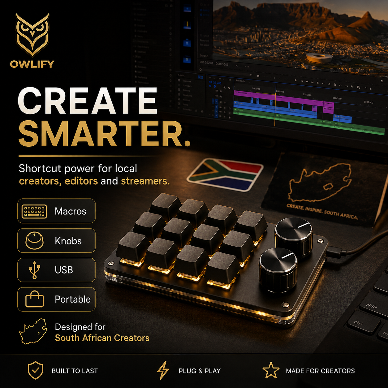 Owlify CreatorDeck X10 – Programmable Mechanical Macro Pad with Dual Control Knobs