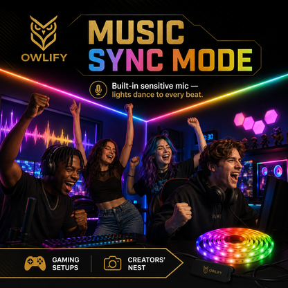 Owlify Smart RGB LED Strip Lights with App & Remote Control | Music Sync | 16M+ Colours