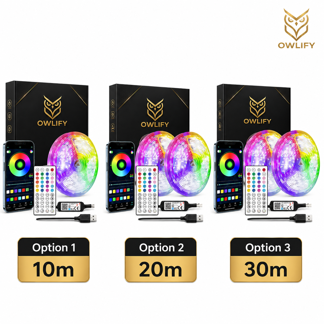 Owlify Smart RGB LED Strip Lights with App & Remote Control | Music Sync | 16M+ Colours
