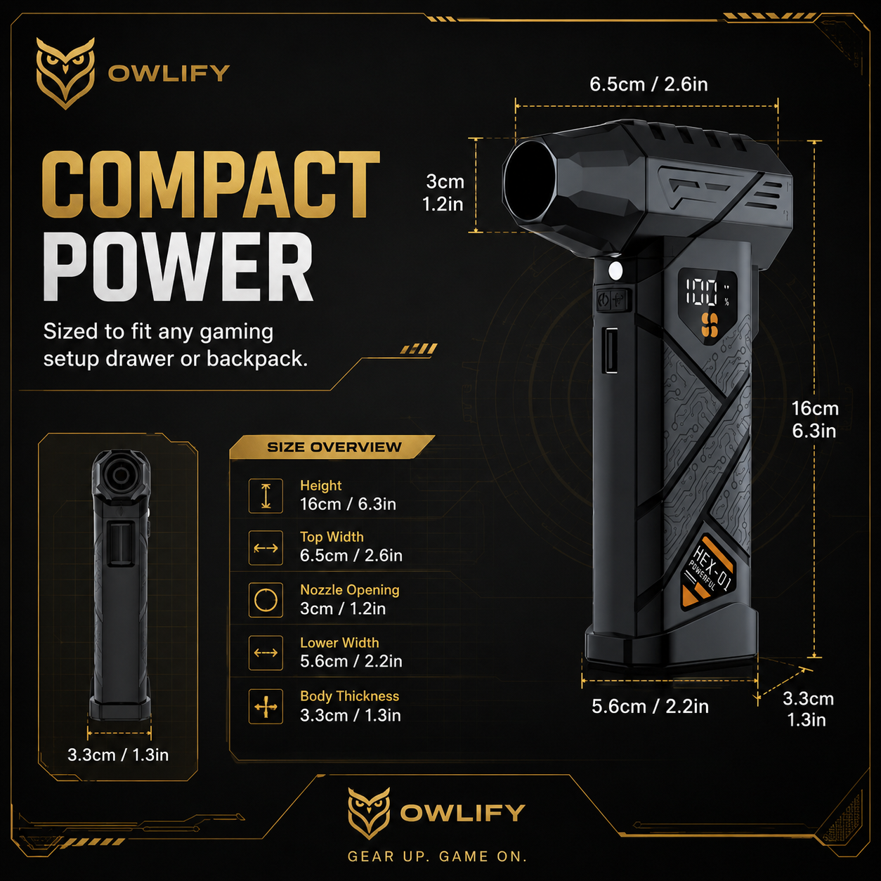 Owlify Compressed Air Duster 390G, Turbo Fan Super Power 4 Gear Adjustable