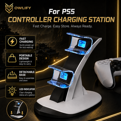 Owlify PS5 Controller Charger – Dual Charging Dock with LED Indicators & USB Fast Charge