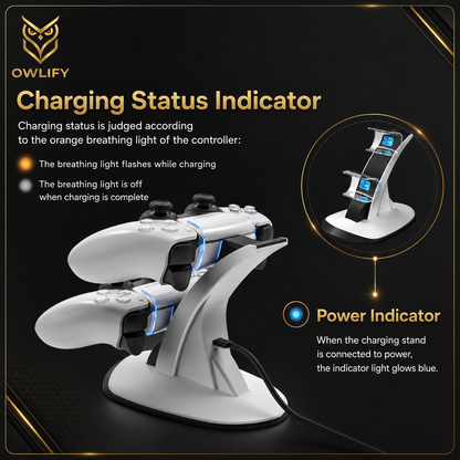 Owlify PS5 Controller Charger – Dual Charging Dock with LED Indicators & USB Fast Charge